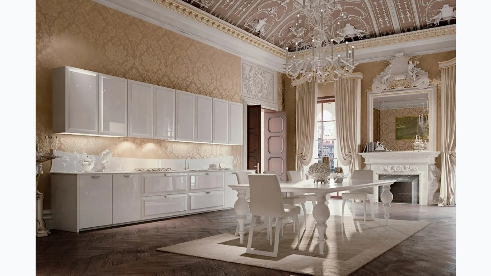 Cucina Classica lineare in laccato lucido e top in vetro Diamond 03 di Scic