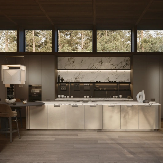 Cucina Design con isola Physis in laccato Bronzo e Iris di Molteni & C