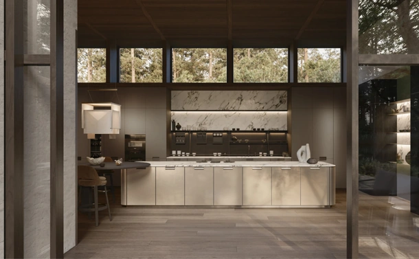 Cucina Design con isola Physis in laccato Bronzo e Iris di Molteni & C