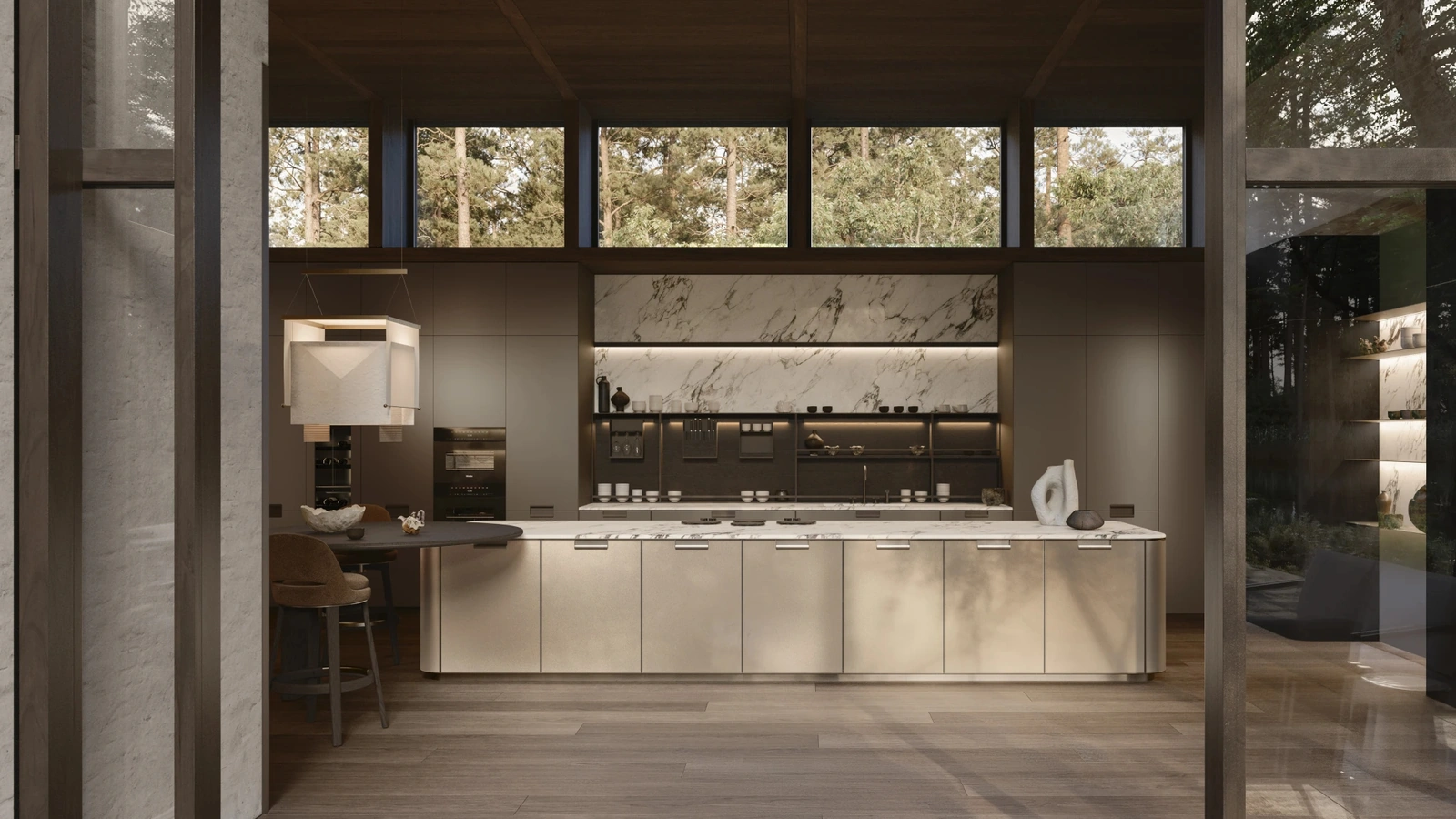 Cucina Design con isola Physis in laccato Bronzo e Iris di Molteni & C