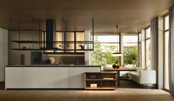 Cucina Design con isola Prime in laccato Peltro di Molteni & C