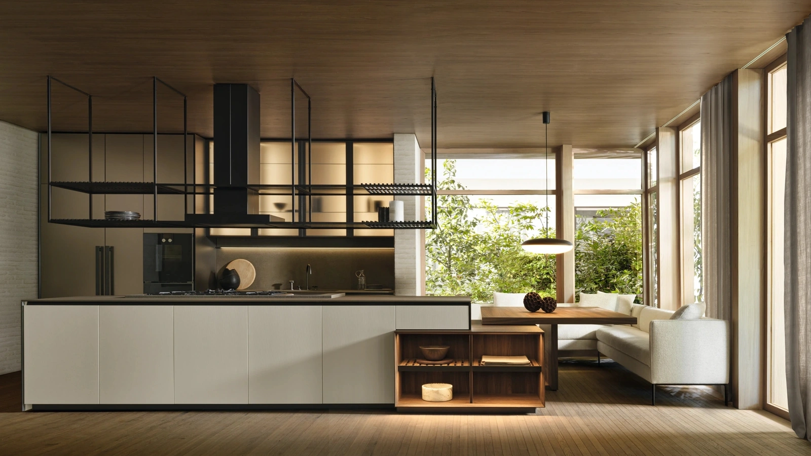 Cucina Design con isola Prime in laccato Peltro di Molteni & C