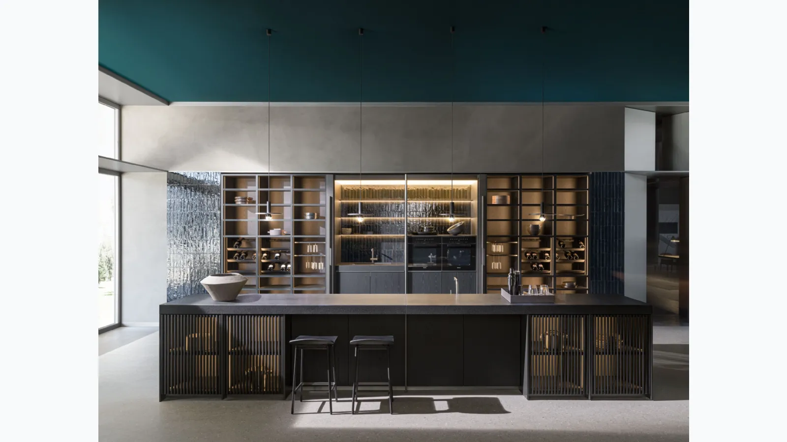 Cucina Design con isola Ratio Frassino Nero di Molteni & C