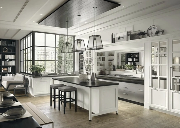 Cucina Moderna con isola Bellagio in legno laccato e acciaio di Marchi