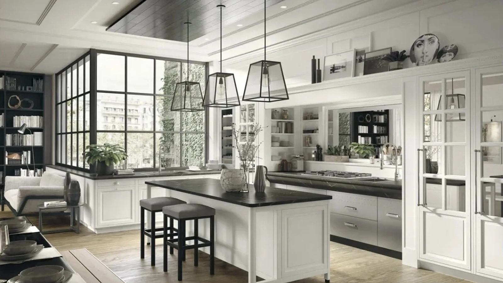 Cucina Moderna con isola Bellagio in legno laccato e acciaio di Marchi