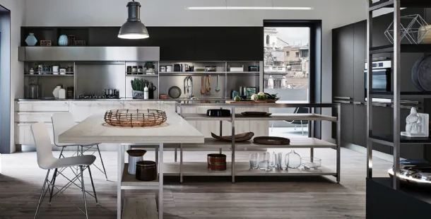 Cucina Moderna con penisola Ethica finitura Quercia Bianco Dek di Veneta Cucine