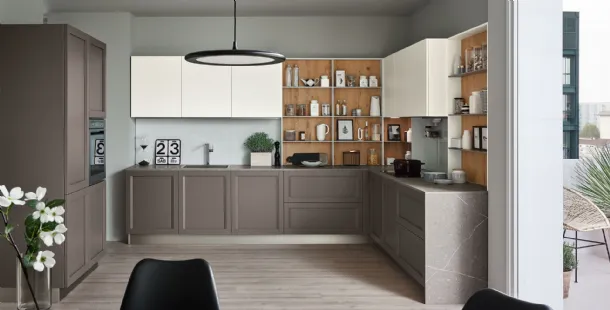 Cucina Moderna angolare Milano 05 in laccato Grigio e Bianco di Veneta Cucine