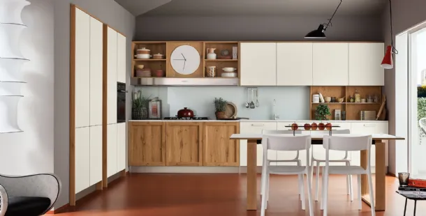 Cucina Moderna angolare Milano 04 in laccato Bianco e Rovere Nodoso di Veneta Cucine