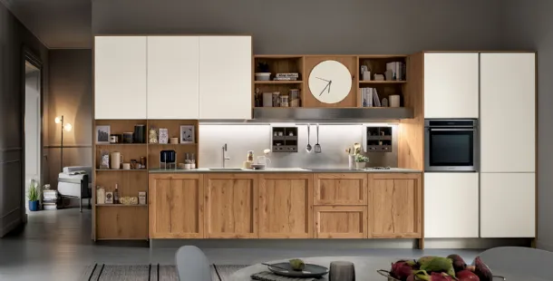 Cucina Moderna lineare Milano in Rovere Nodoso e laccato Bianco di Veneta Cucine