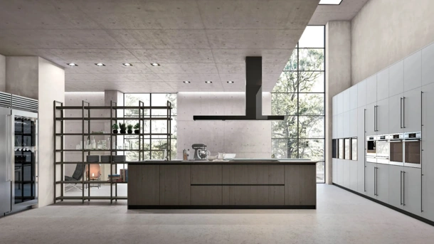 Cucina Moderna in laccato Grigio con isola in Rovere Dark Natural 07 di Stosa