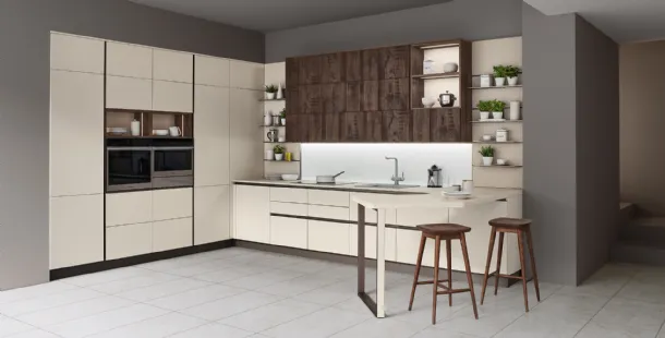 Cucina Moderna angolare con penisola Start Time J 04 di Veneta Cucine