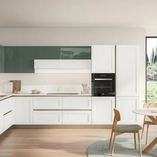 Cucina Moderna Tablet 02 in laccato Sequoia Bianco e Verde Timo di Veneta Cucine