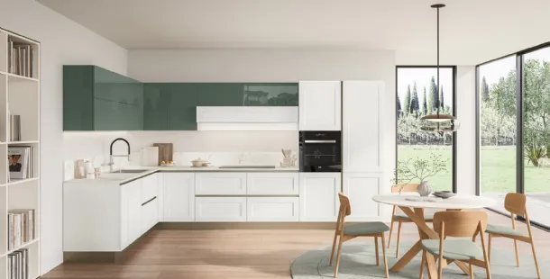Cucina Moderna Tablet 02 in laccato Sequoia Bianco e Verde Timo di Veneta Cucine