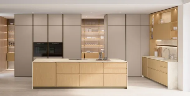 Cucina Moderna con isola Sakura 02 in Rovere e laccato Alabastro di Veneta Cucine