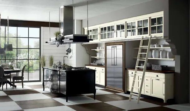 Cucina Shabby Chic in legno laccato con isola Operà di Marchi