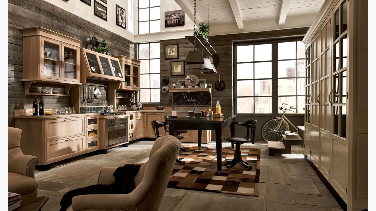 Cucina Shabby Chic angolare con penisola in legno naturale e alluminio Panamera di Marchi