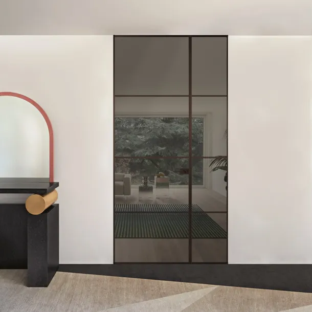 Porta per interni Sherazade Double Swing Plain Plus in vetro e alluminio di Glas Italia