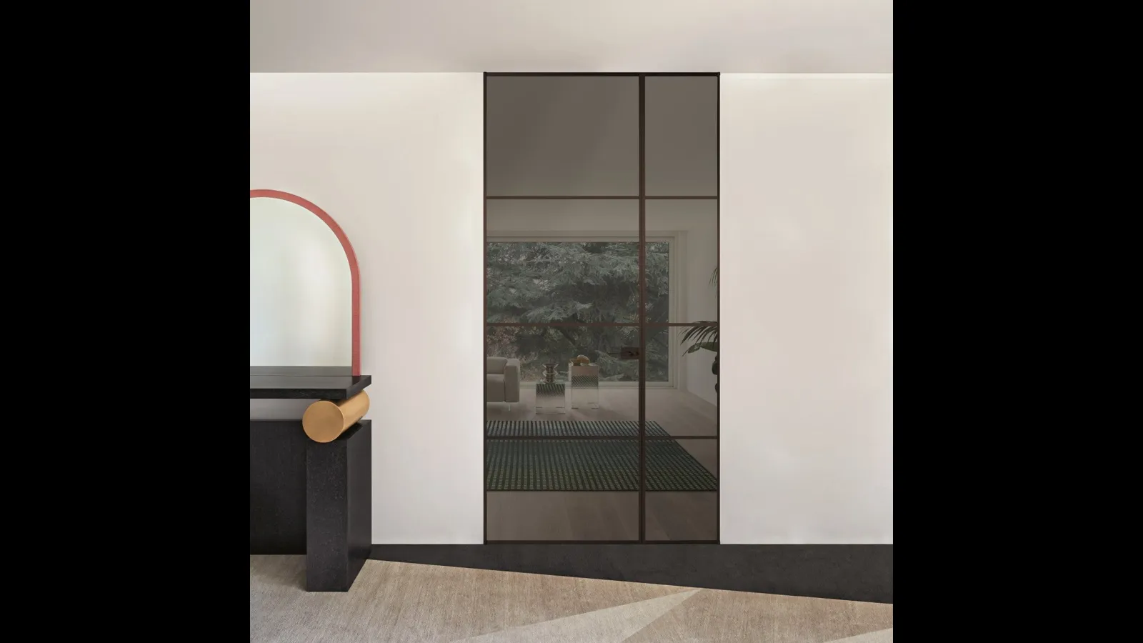 Porta per interni Sherazade Double Swing Plain Plus in vetro e alluminio di Glas Italia