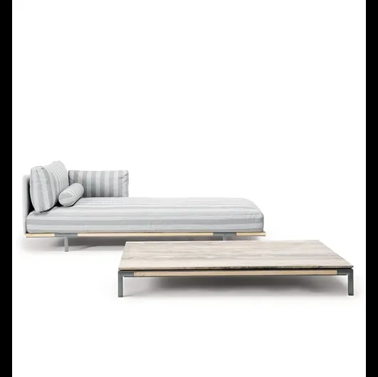 Tavolino Baia Coffee Table con piano in travertino e base in Teak di Ethimo