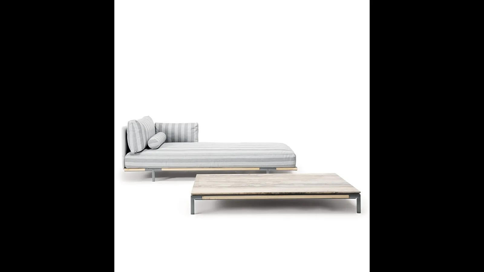 Tavolino Baia Coffee Table con piano in travertino e base in Teak di Ethimo