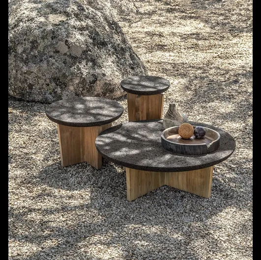 Tavolino Cross Coffee Table in Teak con piano in sughero di Ethimo